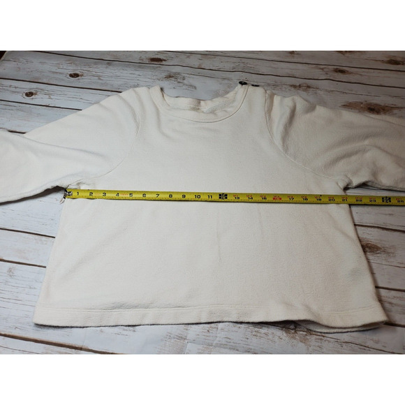 MADEWELL Womens Small Top Long Sleeve IVORY Cream Shoulder Button Elbow Patches - Picture 6 of 11